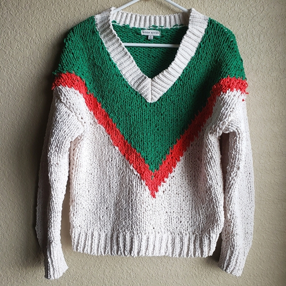 Moon River Varsity Block V Neck Sweater 